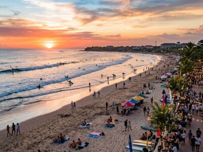 Kuta Bali beach surf sunset scene