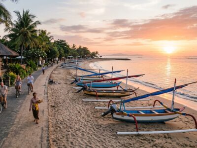 Sanur Bali sunrise beach and traditional boats