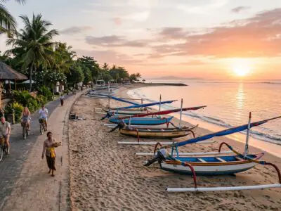Sanur Bali sunrise beach and traditional boats