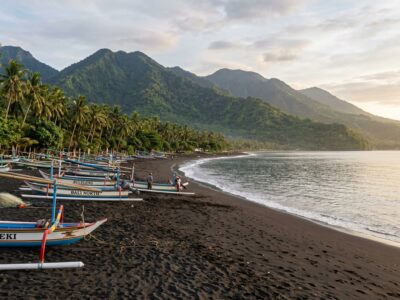 Buleleng North Bali black sand beach coastline