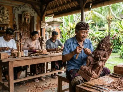 Wood carving class Bali