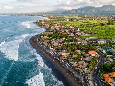 Canggu and Berawa coastline Bali aerial view