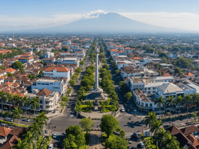 Badung and Denpasar cityscape with Bajra Sandhi monument