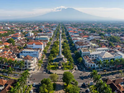 Badung and Denpasar cityscape with Bajra Sandhi monument