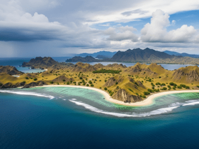 Komodo National Park aerial view of islands and coral reefs