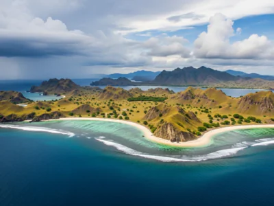 Komodo National Park aerial view of islands and coral reefs