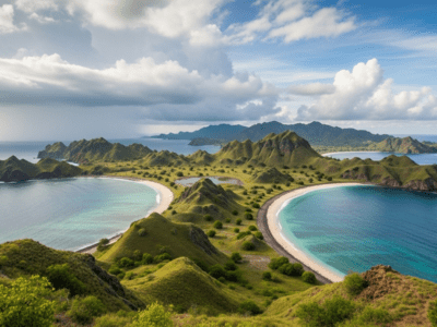 Padar Island viewpoint with three colored beaches